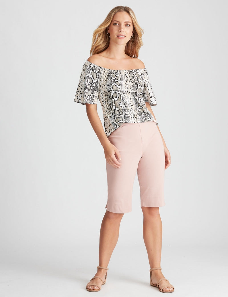 Rockmans Off The Shoulder Frill Sleeve Print Top