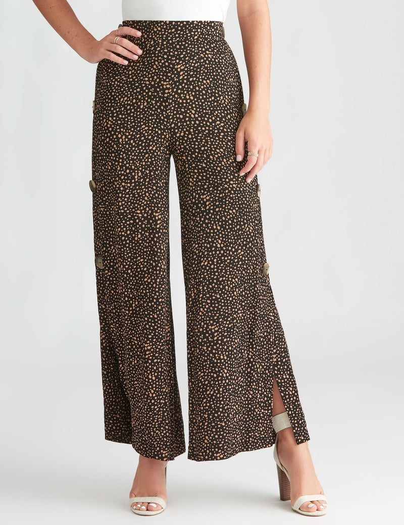 Rockmans Full Length Side Button Wide Leg Pant