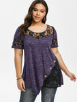 Plus Size Lace Insert Space Dye T Shirt