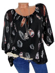 Plus Size Feather Print Tied Blouse