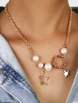 Necklace - Faux Pearl Star Circle Necklace