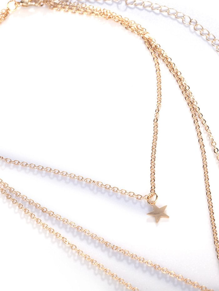 Necklace - 18K Gold Plated Portrait Star Pendant Layered Necklace