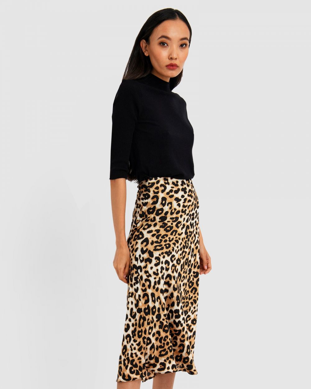 FORCAST Charli Leopard Print Bias Skirt
