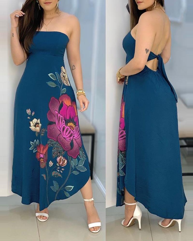chicme - Floral Print Bandeau Tied Detail Maxi Dress