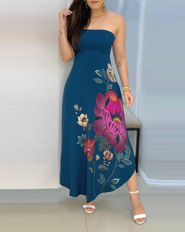 chicme - Floral Print Bandeau Tied Detail Maxi Dress