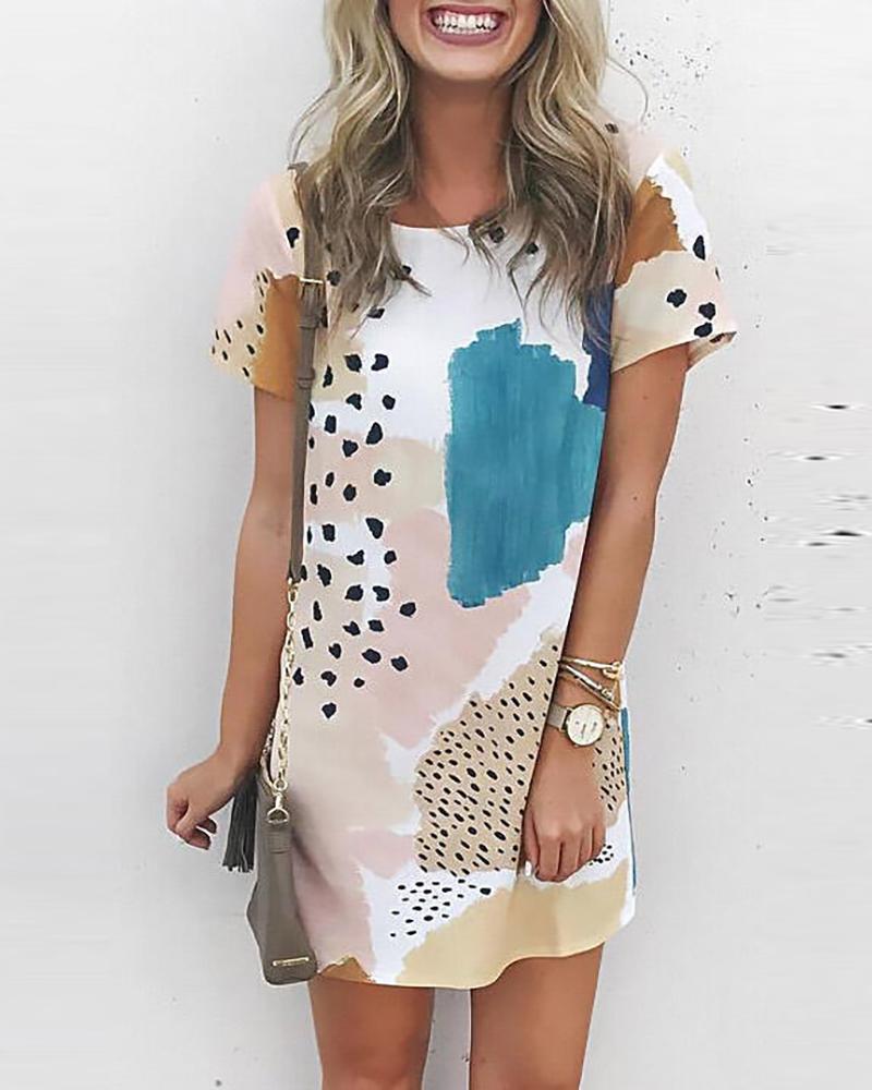 Boutiquefeel - Cheetah Print Colorblock Casual Dress