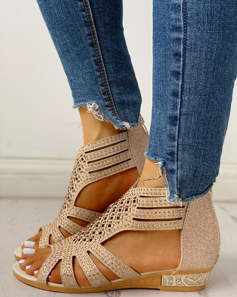 Sandals - Boutiquefeel - Studded Hollow Out Flat Sandals