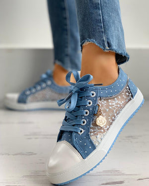 Sneakers - Boutiquefeel - Floral Pattern Embroidery Dot Print Sneakers