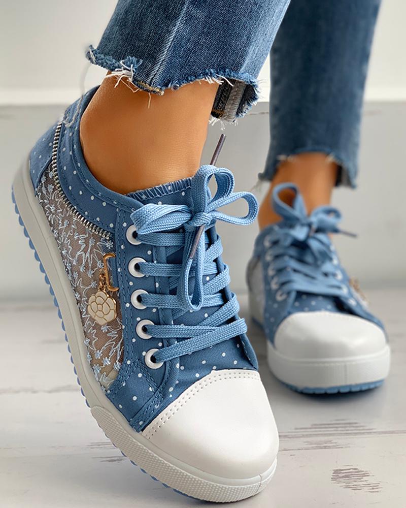 Sneakers - Boutiquefeel - Floral Pattern Embroidery Dot Print Sneakers