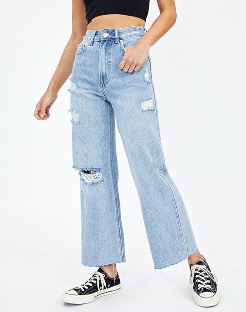 Jeans - Ripped Wide Leg Jean