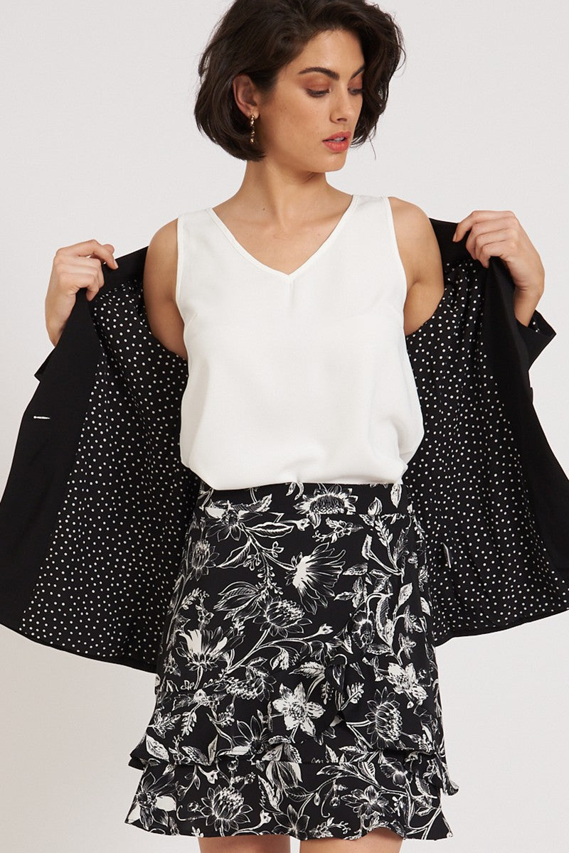 St Frock - Ipanema Skirt in Black with White Floral