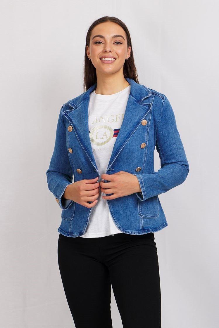 Grab Womens Size S Double Breasted Denim Jacket Blue(s)