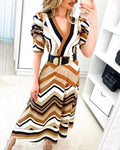 Boutiquefeel - Striped Colorblock Puff Sleeve Maxi Dress