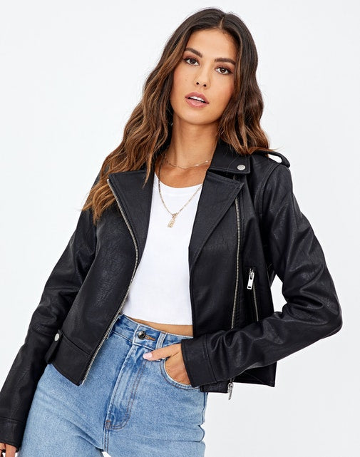 Glassons - Oversized Faux Leather Biker Jacket